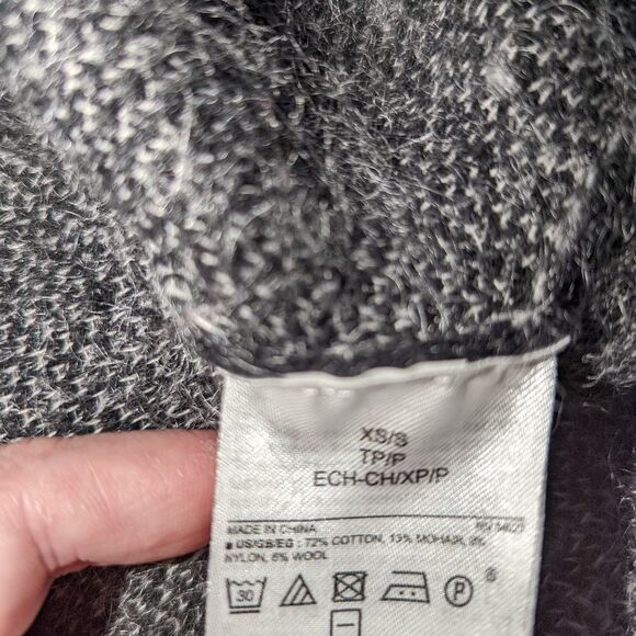 𝅺BANANA REPUBLIC Buffalo Check Black & White Wool Sweater/Cape Cardigan S… - Picture 8 of 12